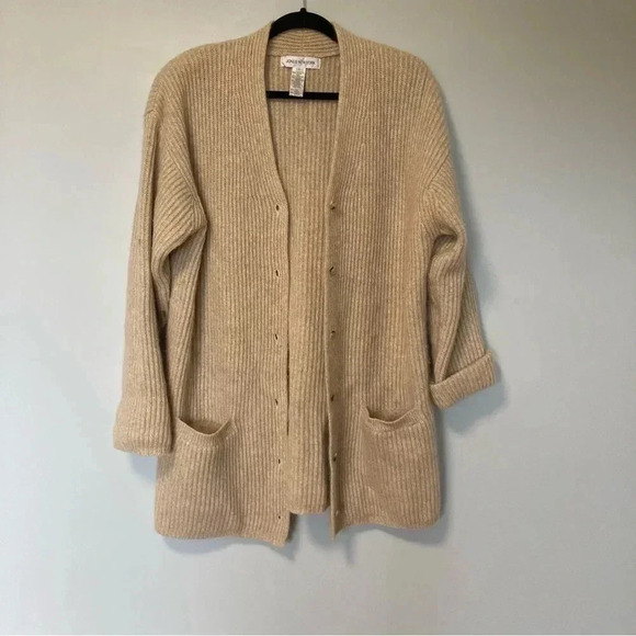 Jones New York merino wool lambswool angora rabbit  hair ribbed cardigan - Picture 1 of 5